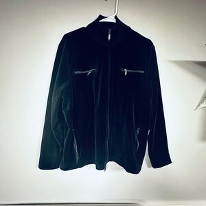 Lauren Ralph Lauren Black Velour Zip Up Jacket, 4 Zippered Pockets, 1X. EUC!